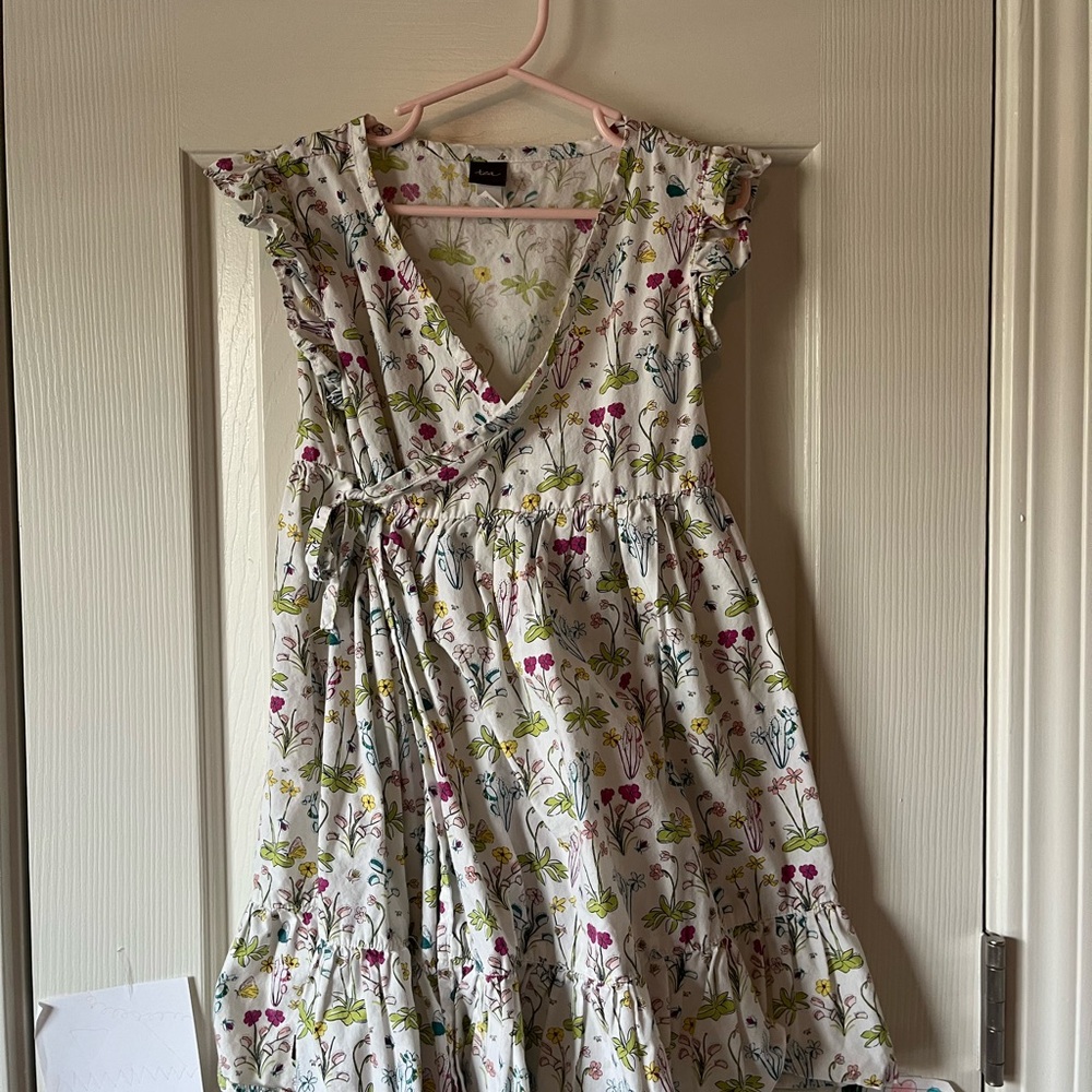 Tea collection Floral Wrap Dress with Ruffle Sleeves